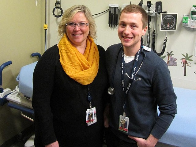 Lisa Killen, Interim Manager of PRHC's Women and Children's Program, with Tyler Kelly, Nurse Practitioner in the Paediatric Outpatient Clinic (photo courtesy of PRHC Foundation)