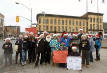 The Grade 7/8 class from Immaculate Conception Catholic Elementary School gathered at the corner of George and Simcoe in downtown Peterborough