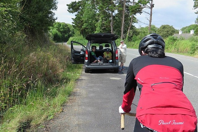 The production crew filming Megan on her bike