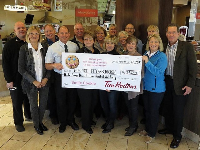 Tim Hortons' Smile Cookie campaign in November raised $37,240 for Hospice Peterborough (photo courtesy of Hospice Peterborough)