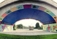 The City of Peterborough's Public Art Program and the Downtown Business Improvement Area want to bring public art to downtown Peterborough, similar to this mural by Kirsten McCrea under the Hunter Street Bridge funded by the Public Art Program (photo courtesy of Artspace)