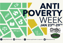 Anti-Poverty Week (January 23 - 29) has been organized by OPIRG Peterborough and the Peterborough Student Housing Co-op