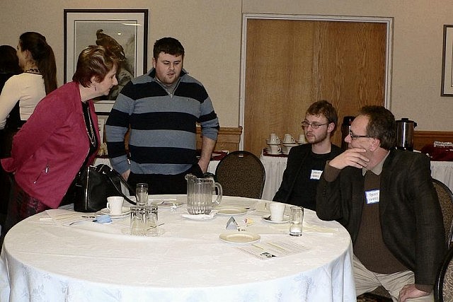 Established in 1964 in a home basement, Harco Enterprises now operates from a 16,000 square foot facility, with a process and supply division serving the food, dairy and pharmaceutical processing industries, and a plastics division that fulfills the needs of the promotional and advertising world. Here members of the Harco family attend a KFGB meeting: vice president Kathy Perry with her son Ryan and vice-president Terry Harris (right) with his son Stephen, (Photo courtesy of KFBG)