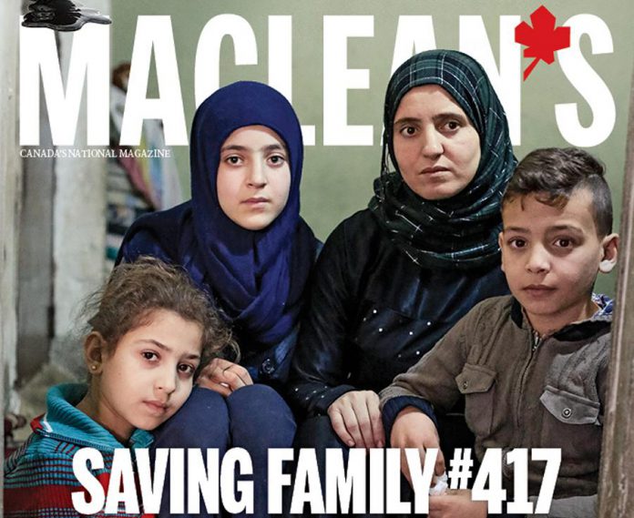 Now living in Peterborough thanks to the efforts of a local sponsor group, Amal Alkhalaf and her three children are on the cover of the January 25th issue of Maclean's (cover courtesy of Maclean's magazine)