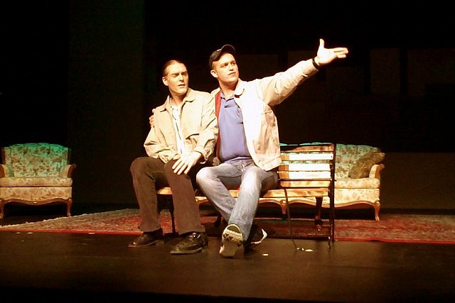 Dylan Billings (right) plays three different characters in the play, including philosophical dog-lover Tom