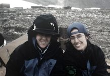 Wendy Trusler and Carol Devine, authors of "The Antarctic Book Of Cooking And Cleaning: A Polar Journey", in Antarctica in 1996