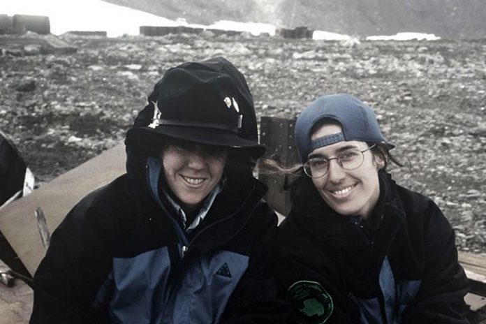 Wendy Trusler and Carol Devine, authors of "The Antarctic Book Of Cooking And Cleaning: A Polar Journey", in Antarctica in 1996