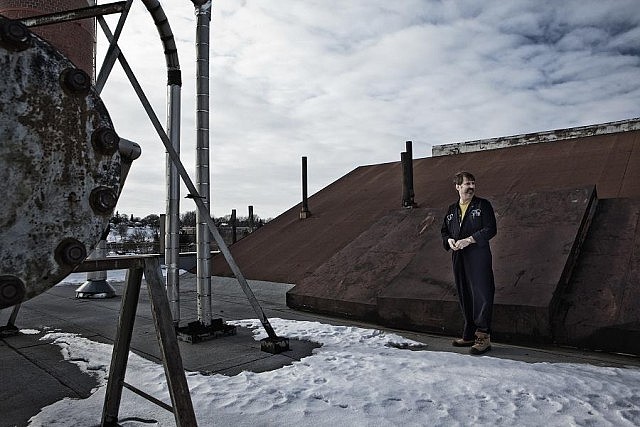 "Portrait on Steamplant Roof" by Peterborough's Wayne Eardley, whose photographs of the demolition of the General Electric plant will be on display at the Art Gallery of Peterborough until May 22 (photo courtesy of AGP)