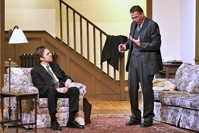 Myles Chisholm as Ben Mercer with Steve Foote as Ben's recently widowed uncle-in-law Wiff Roach (photo: Peterborough Theatre Guild / Facebook)