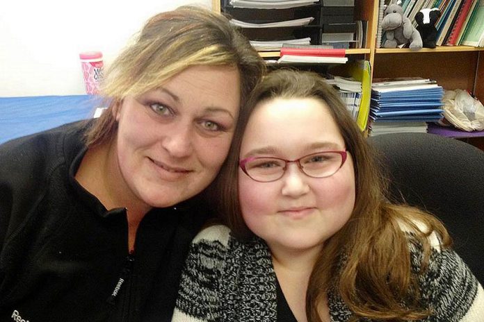 Shari with her 10-year-old daughter Tanna, who lives with a form of childhood arthritis that prevents her from doing the things kids normally do. To help raise funds and awareness for children like Tanna, The Arthritis Society is hosting a gala fundraiser on Saturday, March 5, at the Canadian Canoe Museum. (Photo: Paul Rellinger / kawarthaNOW)