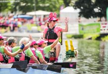 Last year's Dragon Boat Festival raised almost $164,000 for breast cancer care at Peterborough Regional Health Centre. Registration is now open for the 2016 festival, which takes place on Saturday, June 11 at Del Crary Park in Peterborough. (Photo: Linda McIlwain / kawarthaNOW)