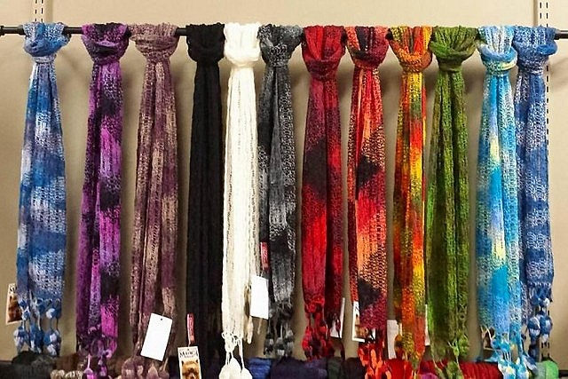 Colourful alpaca scarves at The Alpaca Shop