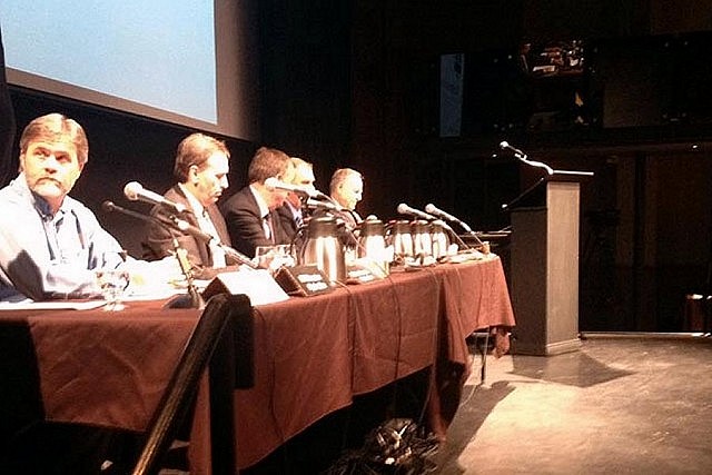 Officials from Peterborough Utilities and Hydro One were on the panel, which was moderated by City CAO Allan Seabrooke (photo: Paul Rellinger / kawarthaNOW)