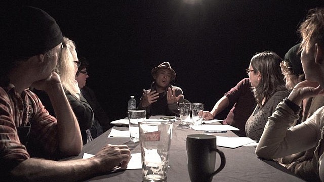 Lester Alfonso workshopping a radio script for "Birthmark" at the Script Club at The Theatre on King in March 2015