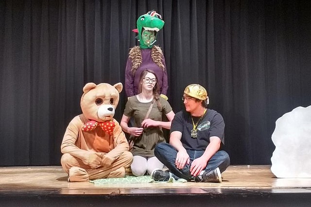 Antje Kroes as The Frumpasaurus, Ben Greene as The Bear, Ashton Kelly as Plane Jane, and Chase Mitchell as DJ HipToTheMax
