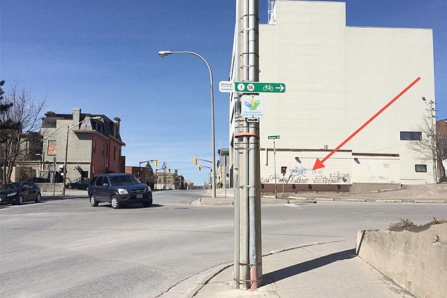 Located near the Provincial Court House, the Trans Canada Trail, and Millennium Park, the 763-square-foot wall is highly visible to pedestrians, cyclists, and vehicles (photo: Wendy Trusler / City of Peterborough)