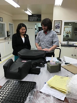 Minister Monsef touring Flying Colours Corp., a global aviation services company that retrofits aircraft and provides state-of-the-art customized aircraft interiors