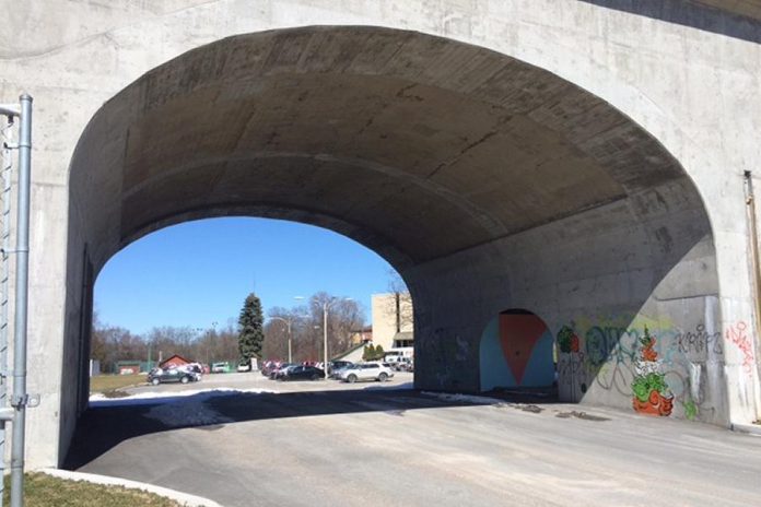 Artspace has issued a call for proposals for the second public art mural of The Hunter Street Bridge Mural Project. The mural will be located on the structural walls and vault ceiling of the archway over the road linking James Stevenson Park with Quaker Park.