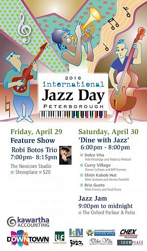 2016 International Jazz Day Peterborough poster (graphics: Richard Peachey / Goodness Graphics)