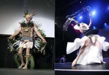 Two of the Runway Challengers from Public Energy's Wearable Art Show in 2015. The 2016 Wearable Art Show featuring the Runway Challenge takes place on May 14 at Peterborough's Market Hall. (Photos: Esther Vincent / Public Energy)