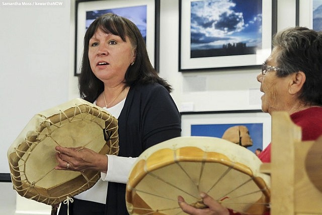 Drummers at the presentation reflect the important of aboriginal culture and heritage in the new design, which embraces aboriginal wisdom to live and build lightly on the land (photo: Samantha Moss / kawarthaNOW)