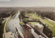 The design concept for the new location of The Canadian Canoe Museum, looking south from the Peterborough Lift Lock. At a public meeting on May 26, museum officials and representatives from the design architect team shared the inspiration behind the new design. (Photo: Samantha Moss / kawarthaNOW)