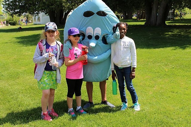 Water Festival Mascot Drippy made a special visit to the Peterborough Children's Water Festival to celebrate 15 years of watering young minds (photo: Karen Halley, GreenUp)