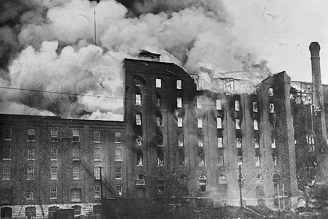 The boiler room explosion was so forceful that blocks from the building were thrown across the Otonabee River (photo: City of Toronto Archives)