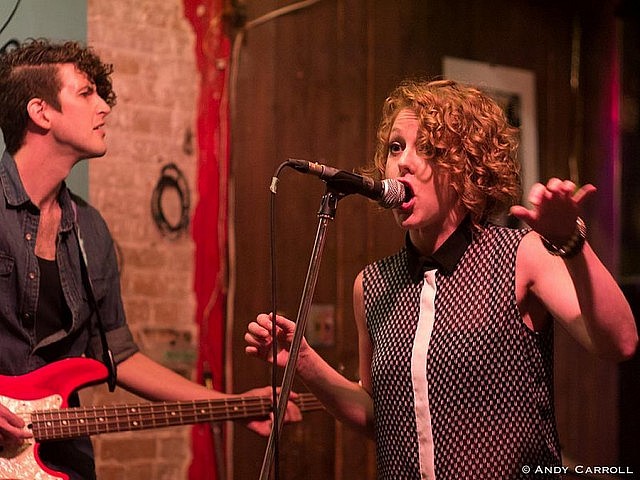 Sarah McNeilly on stage at The Spill in Peterborough with partner Spencer Allen (photo courtesy of Andy Carroll)