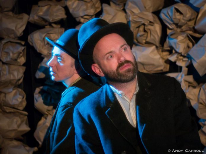 Kate Story as Estragon and Dan Smith as Vladimir are "Waiting for Godot" in The Theatre on King's production of Samuel Beckett's most well-known play (photo: Andy Carroll)