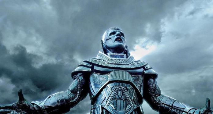 An unrecognizable Oscar Isaac as Apocalypse, the godlike supermutant who wants to destroy humanity in "X-Men: Apocalypse"
