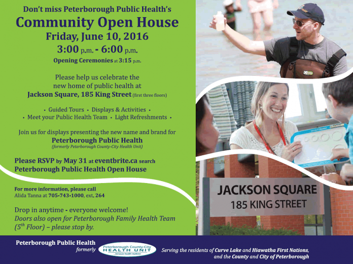 Peterborough Public Health will unveil its new branding at a community open house on June 10 at its new location at 185 King Street in downtown Peterborough