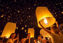 Beautiful but potentially dangerous: sky lanterns being released during a religious celebration in Thailand. Some municipalities in Canada, including the City of Kawarthas Lakes, have banned the use of sky lanterns because of the risk of fire they create.