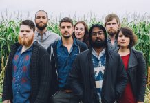 Newfoundland-based indie rock band Hey Rosetta! performs at Peterborough Musicfest on July 13. Founder Tim Baker (third from left), who was fascinated by anthropology in university, named the band after the Rosetta Stone and how it opened up a different way of seeing the world (photo: Scott Blackburn)