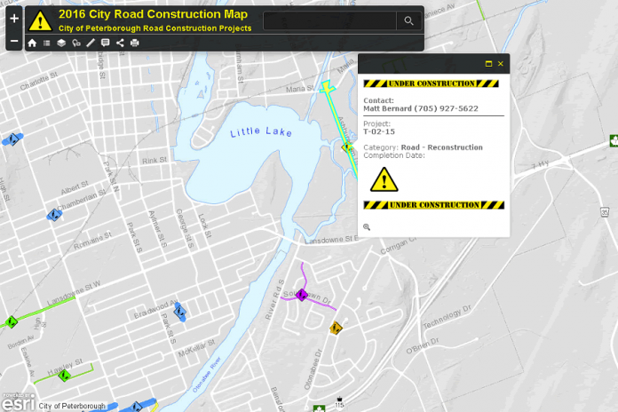 The interactive construction project map is available on the City of Peterborough's website