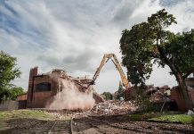 Demolition of Building 7, one of a series of photographs by Wayne Eardley of the historic buildings of General Electric in Peterborough (photo courtesy of Wayne Eardley)