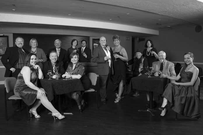 The cast of Ain't Misbehavin', which opens on September 30 for four performances at Showplace in Peterborough. Back row (standing): Danny Bronson, Jane Darling, Roy Braun, Gail Rowat, Nate Axcel, Darcy Mundle, Karen Ruth Brown, Esther Warren; front row (sitting): Natalie Dorsett, Tim Jeffries, April Boyce, Tim Rowat, Larry Smoot, Gillian Harknett. (Photo: Wayne Bonner)