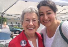 Peterborough icon Erica Cherney, pictured here with Peterborough-Kawartha MP Maryam Monsef prior to her election in 2015, has passed away (photo: Maryam Monsef / Twitter)