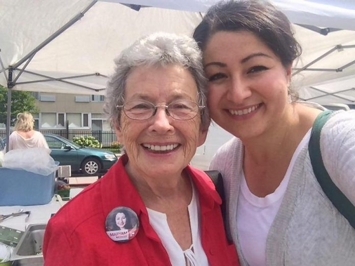 Peterborough icon Erica Cherney, pictured here with Peterborough-Kawartha MP Maryam Monsef prior to her election in 2015, has passed away (photo: Maryam Monsef / Twitter)