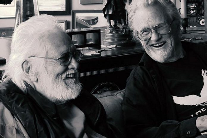 Ronnie Hawkins and Kris Kristofferson during the recording of "Me and Bobby McGee" at Hawkstone Manor at Stoney Lake in May 2016. A video of the recording is now available on iTunes. (Photo: Lisa Kristofferson)