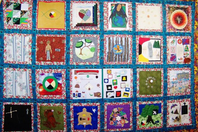 The Kawartha Truth and Reconciliation Support Group's quilt is on display until September 23 at Peterborough Public Health in downtown Peterborough (photo courtesy of KTRSG)