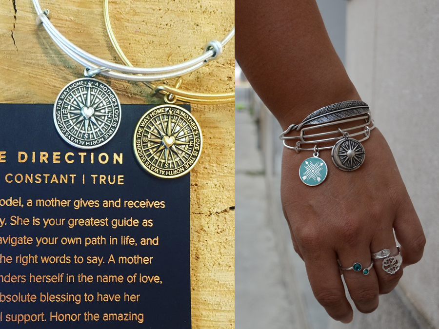 Fully adjustable Alex and Ani bracelets often have symbolic meaning, ideal for gifting. The arrow bracelet featured in our shoot is a symbol for friendship. (Photo: Glenda Passmore and Eva Fisher)