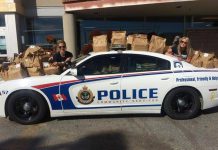 The Peterborough Police Service Cram-A-Cruiser event collects food for Kawartha Food Share (photo: Facebook)