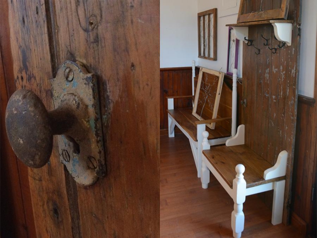 For eco-friendly and unique home decor, reclaimed furniture is a great option. Details like the doorknob on this bench provide a reminder of the item's past. Windows in particular are a trend right now, offering many design possibilities. Cobourg company Parkadilly uses reclaimed windows and picture frames as a canvas for hand tied wire art. (Photo: Eva Fisher)