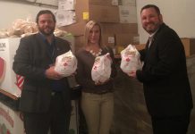 Ashlee Aitken of Kawartha Food Share with Barry McNair (left) and Bryan Buchanan (right) of Shorelines at Kawartha Downs (photo: Kawartha Food Share)