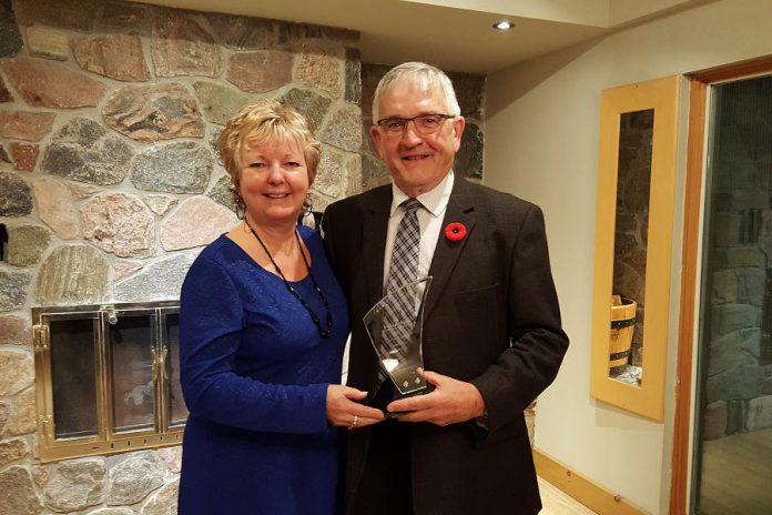 RBC's Kris Keller, Kawartha Chamber board president, with Citizen of the Year Karl Moher (photo: Jeannine Taylor / kawarthaNOW)