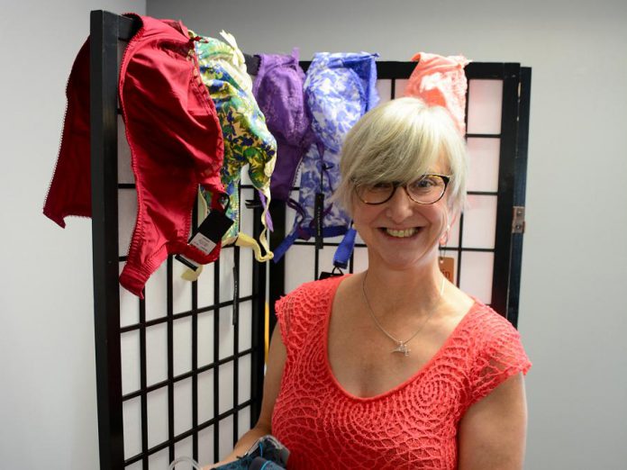 Bridget Leslie owns My Left Breast in downtown Peterborough. Her store offers fashionable and prosthesis friendly bras, swimwear, and more. (Photo: Eva Fisher)