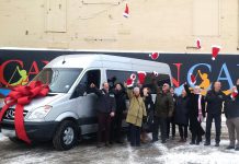 Museum supporters celebrate The Canadian Canoe Museum's purchase of a Mercedes Benz van, which will also include a vehicle wrap by Commercial Press & Design, a trailer hitch, and a 20' enclosed trailer (photo: Jessica Fleury / The Canadian Canoe Museum)