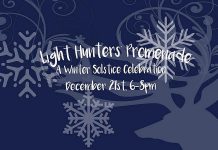 Celebrate the return of the light on the winter solstice with the first annual Light Hunters' Promenade takes place from 6 to 8 p.m. on December 21st in downtown Peterborough (graphic: Atelier Ludmila)