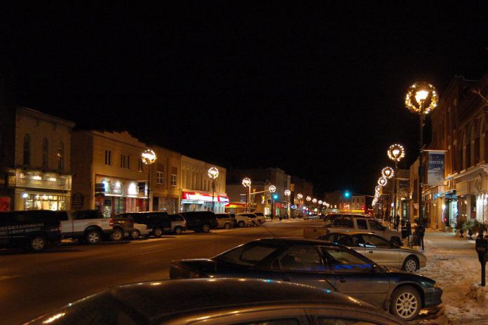 Historic downtown Lindsay at night. We're featuring two of the 185 shops and services in downtown Lindsay: Kent Bookstore and Brittany n' Bros. (Photo: Eric Marshall / Panoramio)